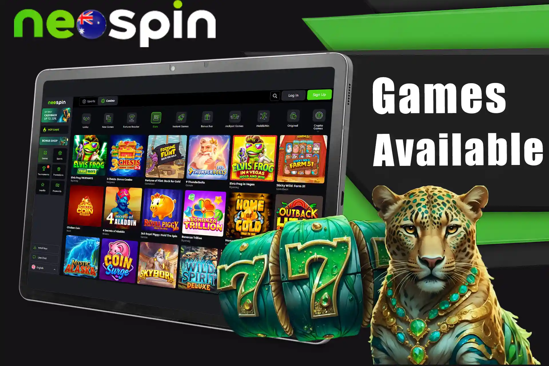 The platform offers a wide selection of games