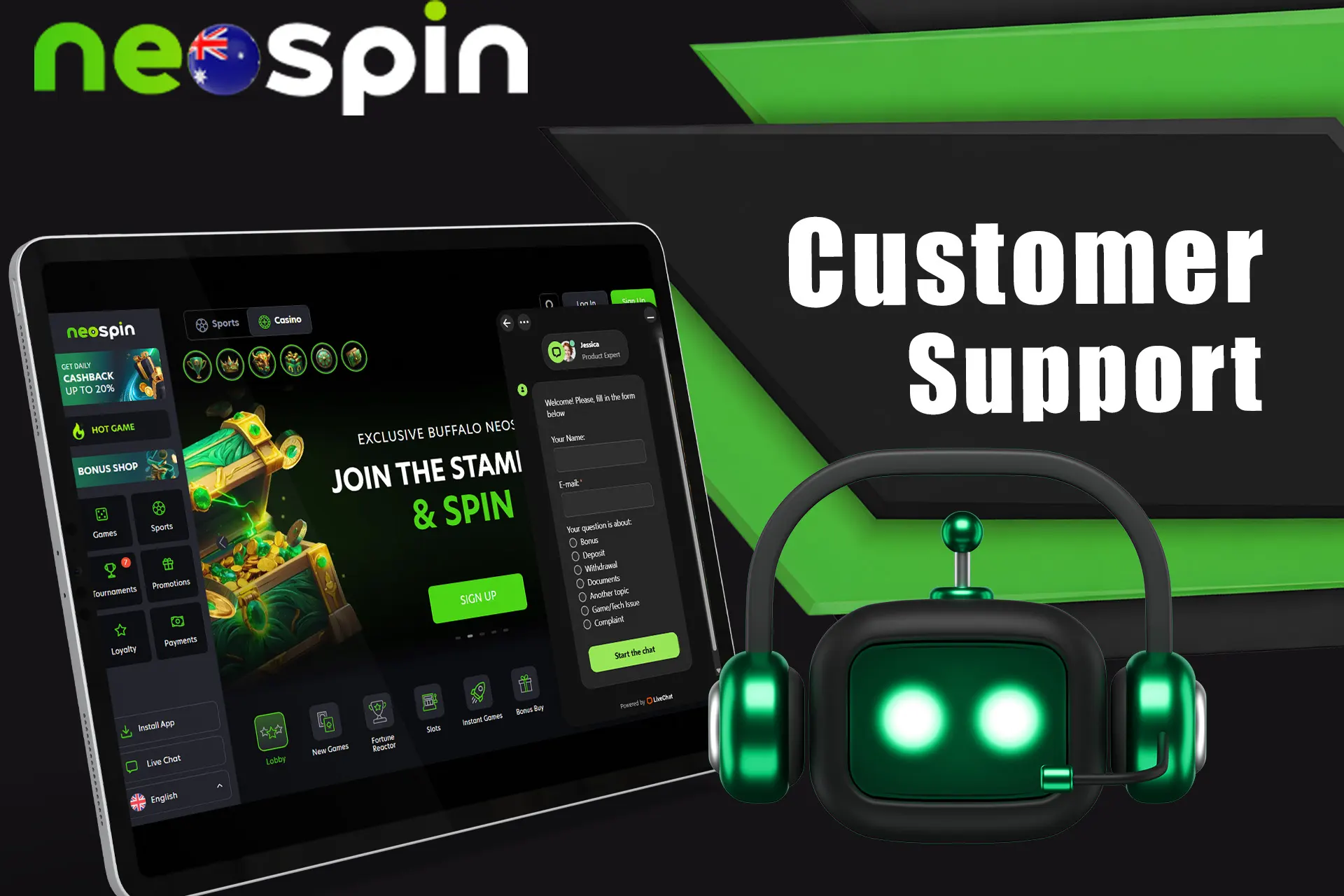 Getting help is easy thanks to NeoSpin's prompt support