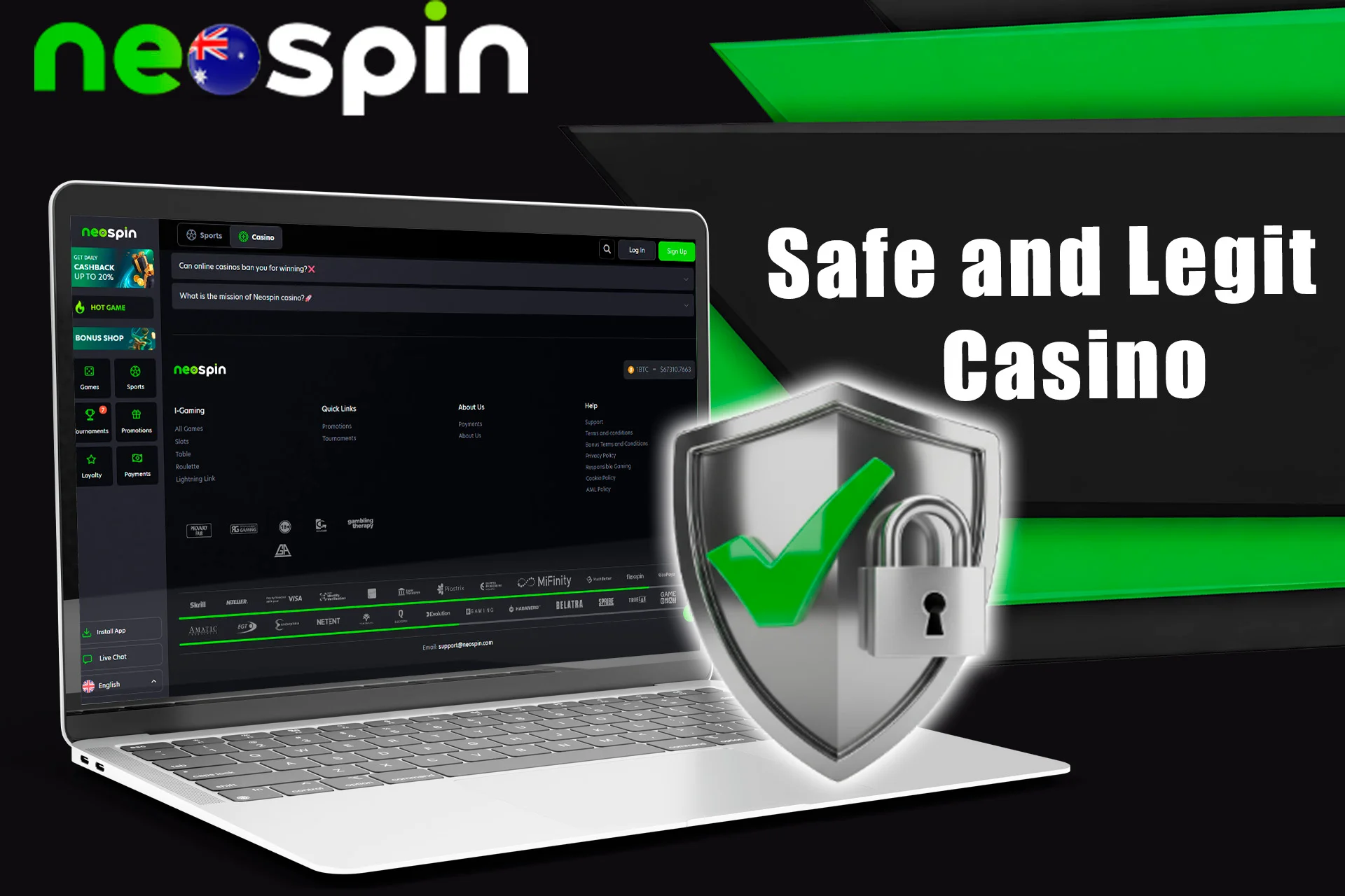 NeoSpin's security system protects your data and is completely legal.
